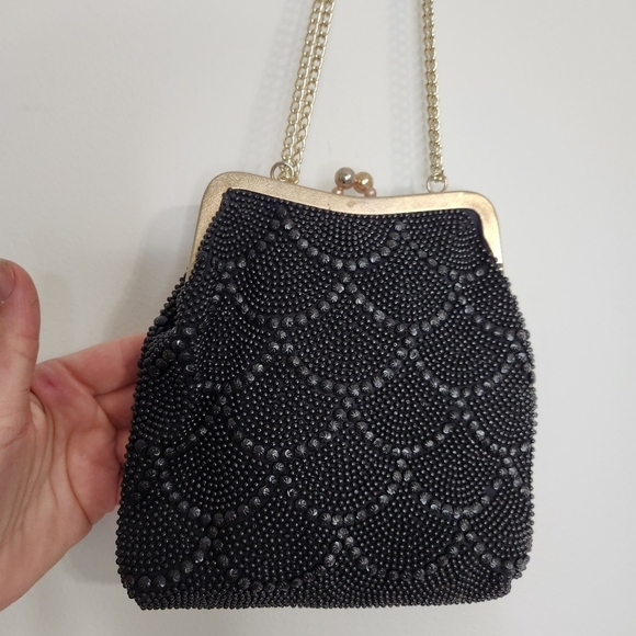 Vintage Style By Du Val Black Beaded Evening Bag - Picture 4 of 14